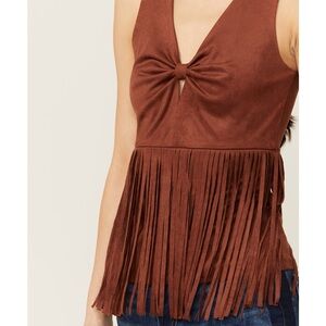 Nwot idyllwind pennington faux suede Rust Fringe Sleeveless Blouse